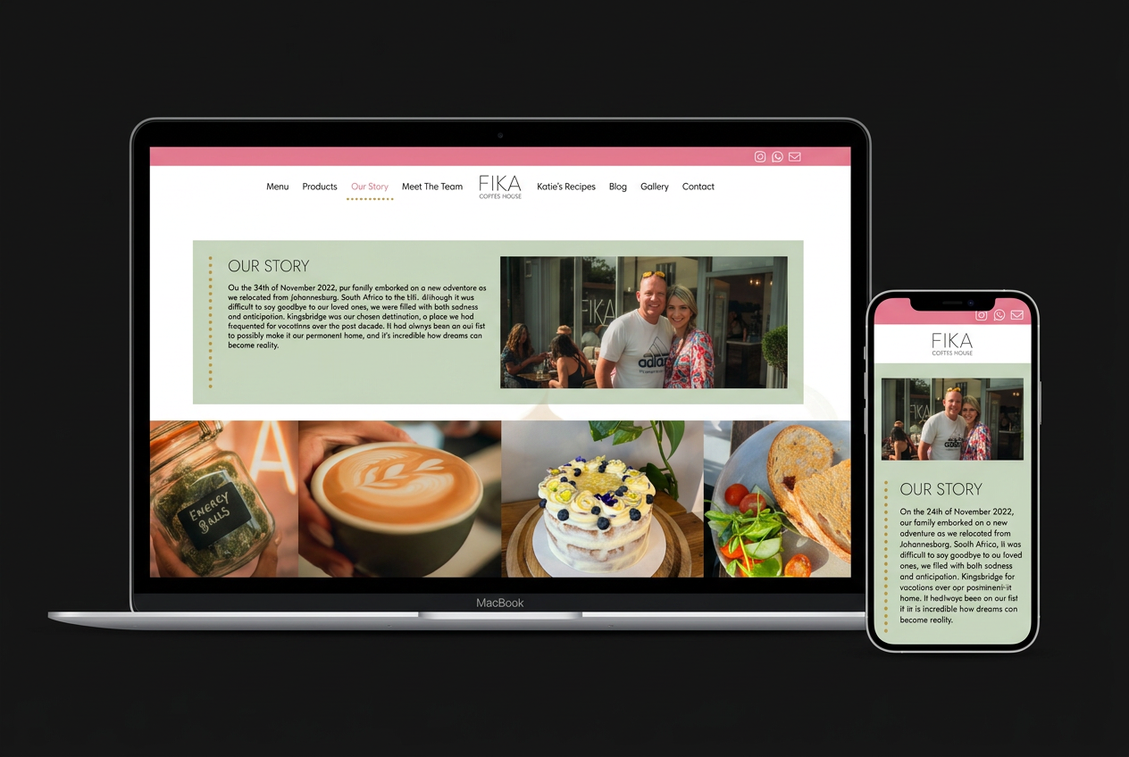 Fika Coffee House — website mockup on laptop and phone